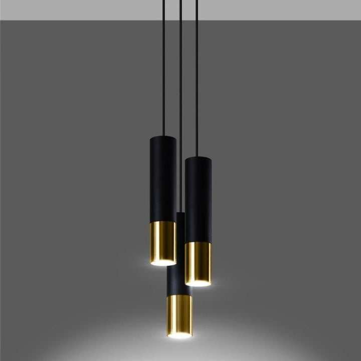 Suspension 3 Lampes Élégante pour Ampoules GU10 Or et Noir