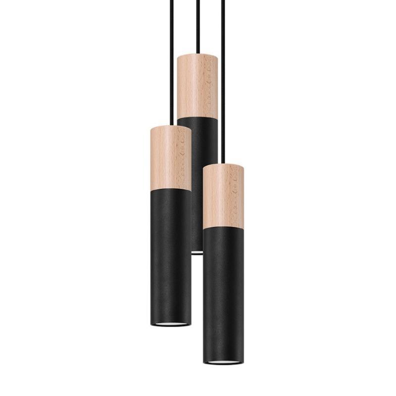 Suspension 3 Lampes Élégante pour Ampoules GU10 Noir et Or