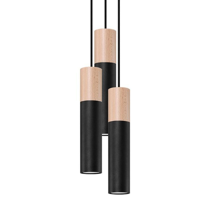 Suspension 3 Lampes Élégante pour Ampoules GU10 Noir et Or