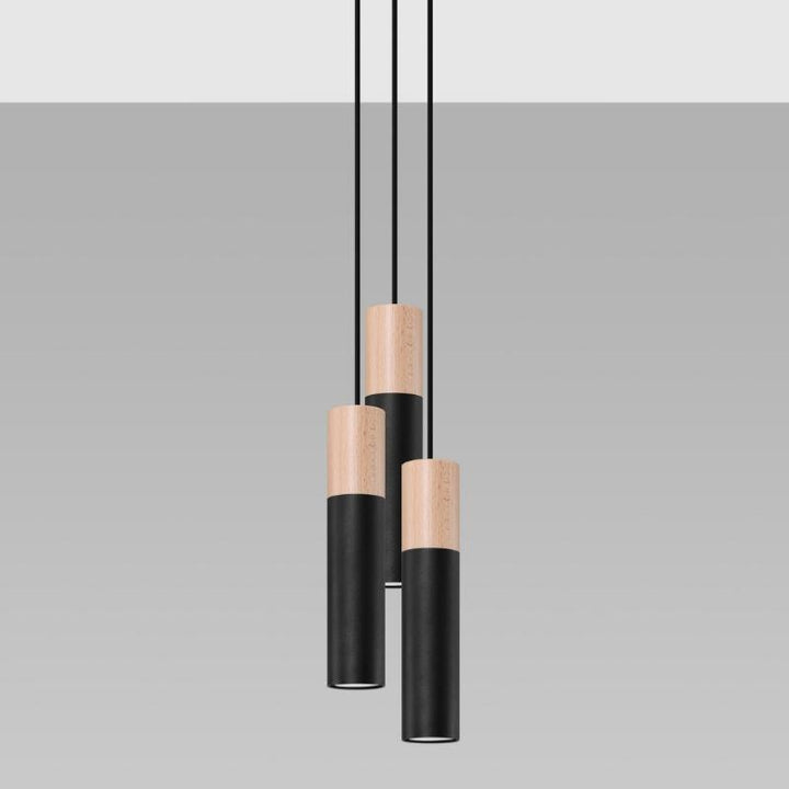Suspension 3 Lampes Élégante pour Ampoules GU10 Noir et Or