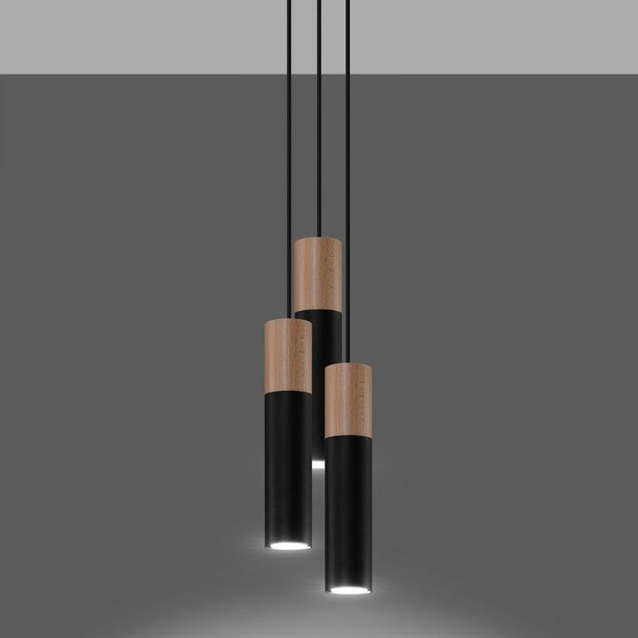 Suspension 3 Lampes Élégante pour Ampoules GU10 Noir et Or