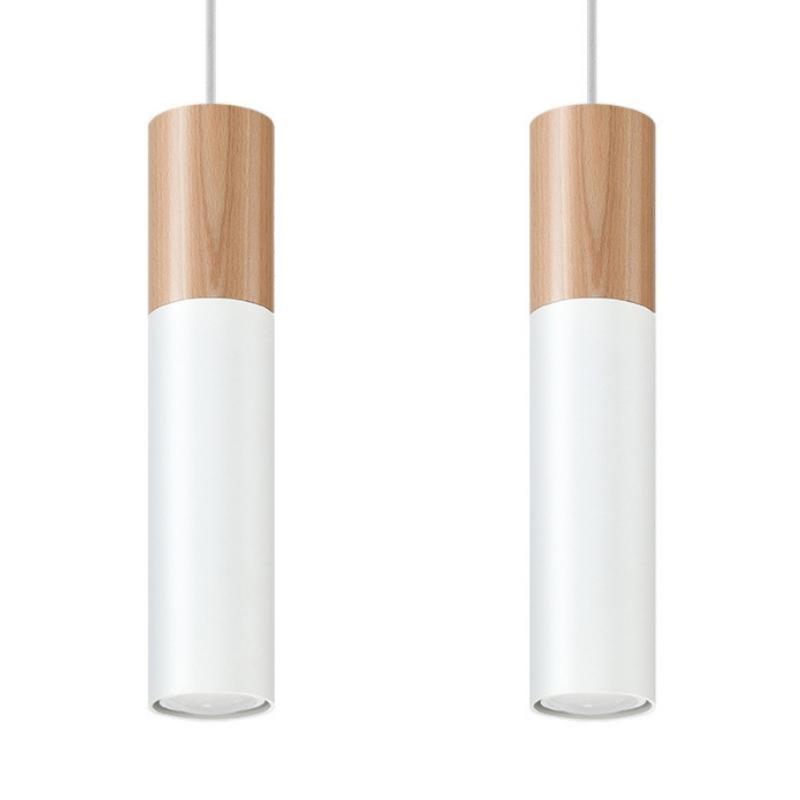Suspension 2 Lampes Bois et Blanc pour Ampoules GU10