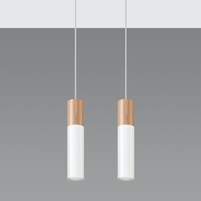 Suspension 2 Lampes Bois et Blanc pour Ampoules GU10