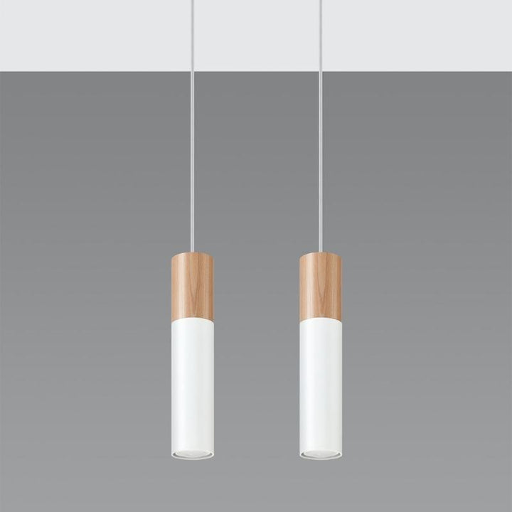 Suspension 2 Lampes Bois et Blanc pour Ampoules GU10