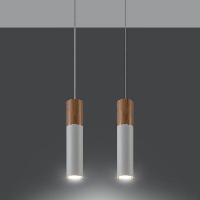 Suspension 2 Lampes Bois et Blanc pour Ampoules GU10