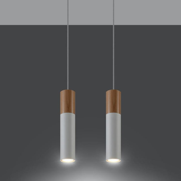 Suspension 2 Lampes Bois et Blanc pour Ampoules GU10