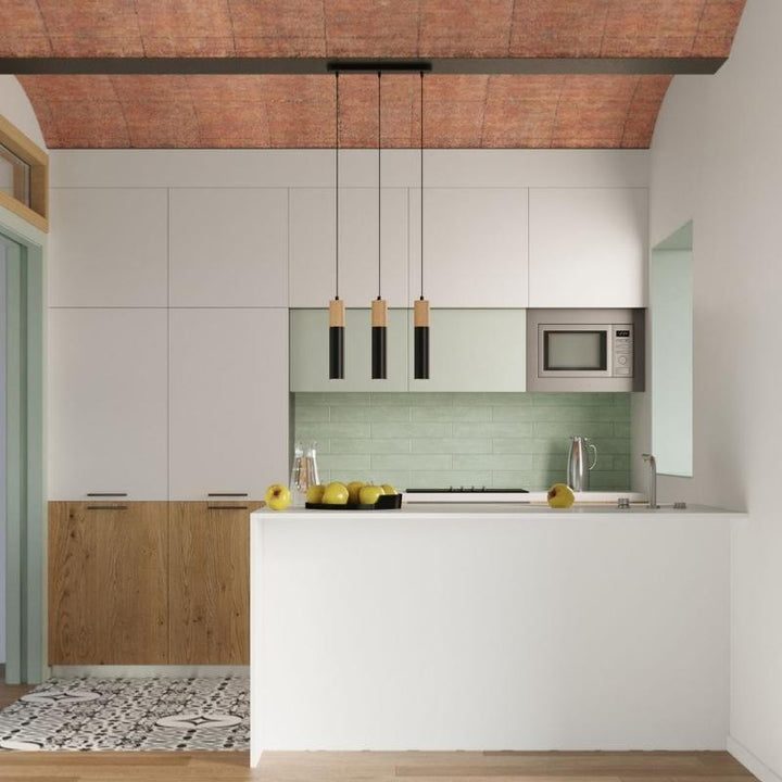 Suspension 3 Lampes Bois et Noir pour Ampoules GU10