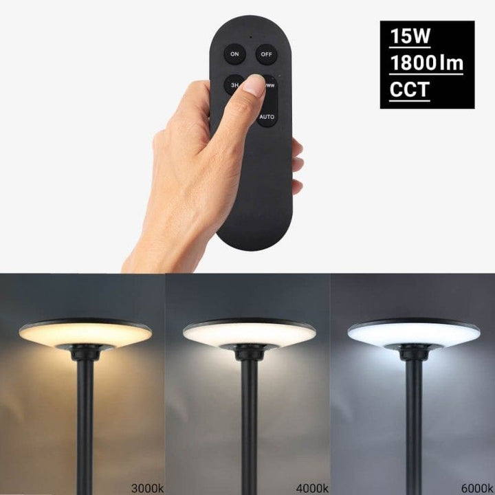 Lampe Solaire Extérieure Noire 15W CCT avec Mât 2,5m + Télécommande - 3000K/4000K/6000K