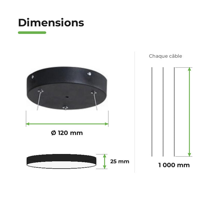 Kit de Suspension Noir pour Plafonnier LED