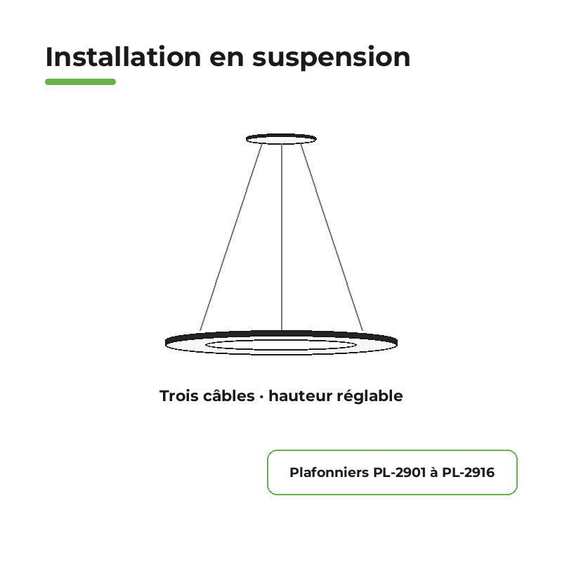 Kit de Suspension Noir pour Plafonnier LED