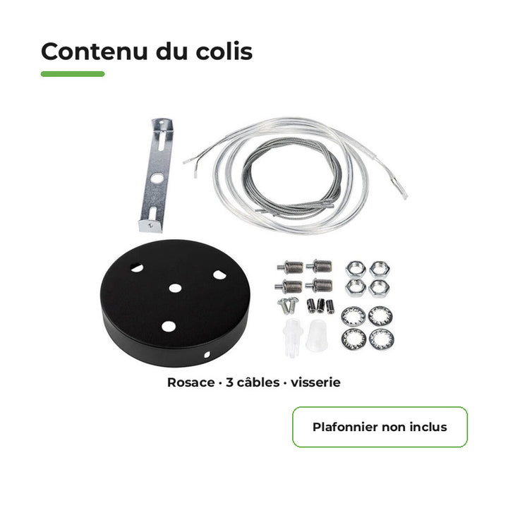 Kit de Suspension Noir pour Plafonnier LED