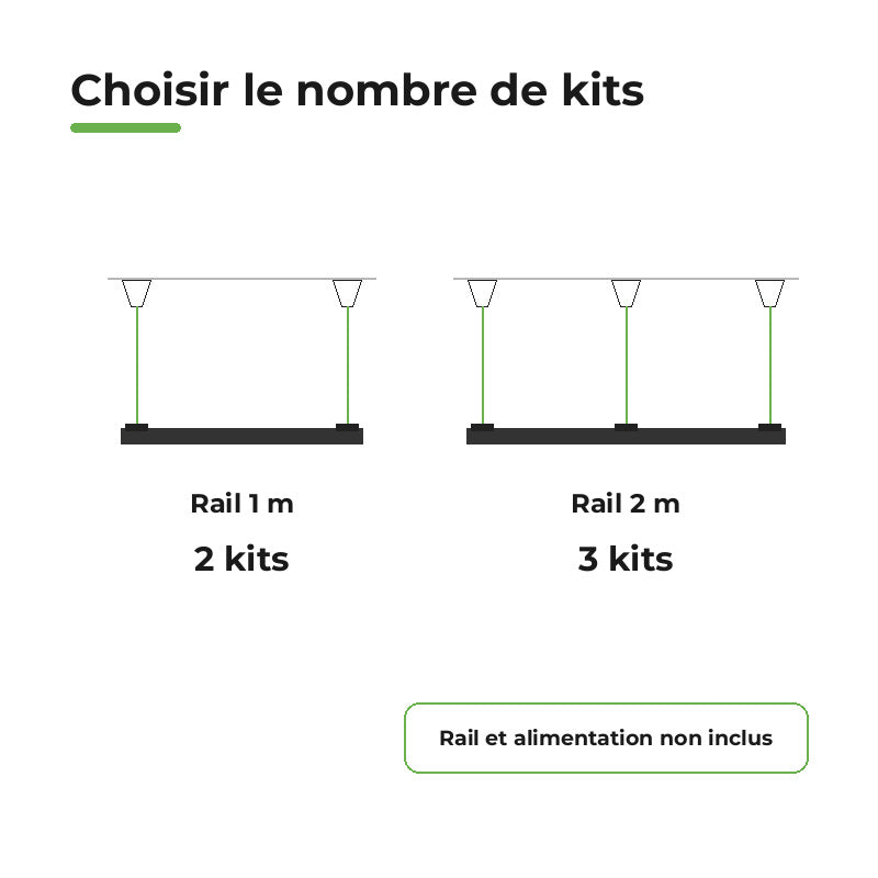 Kit de suspension Noir pour Rail Triphasé