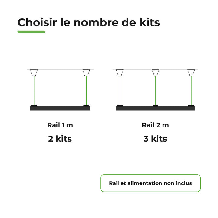 Kit de suspension Noir pour Rail Triphasé