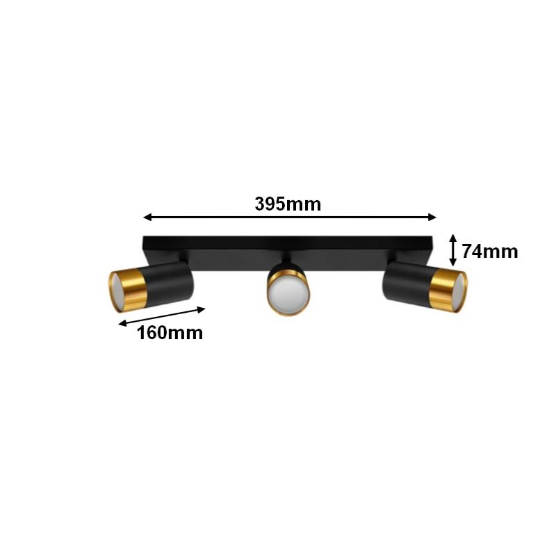 Plafonnier 3 Spots Orientables Noir et Or pour Ampoule GU10