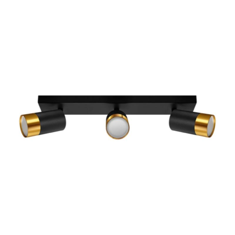 Plafonnier 3 Spots Orientables Noir et Or pour Ampoule GU10