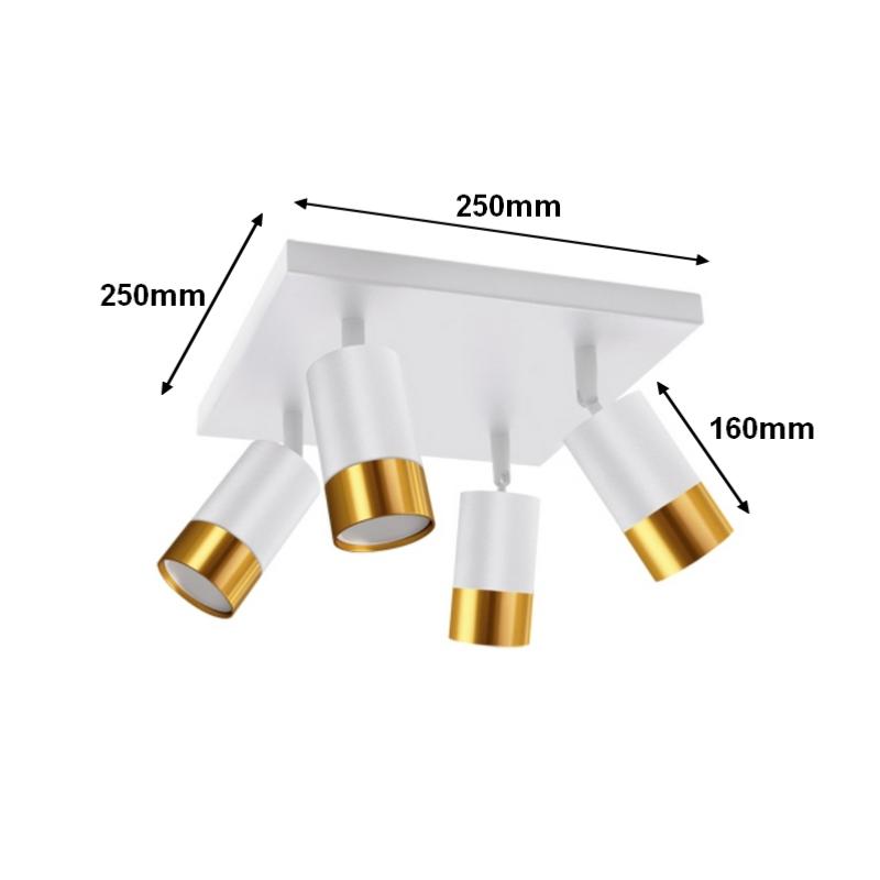Plafonnier 4 Spots Orientables Carré Blanc et Or pour Ampoule GU10