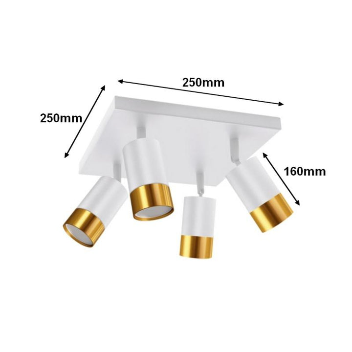 Plafonnier 4 Spots Orientables Carré Blanc et Or pour Ampoule GU10