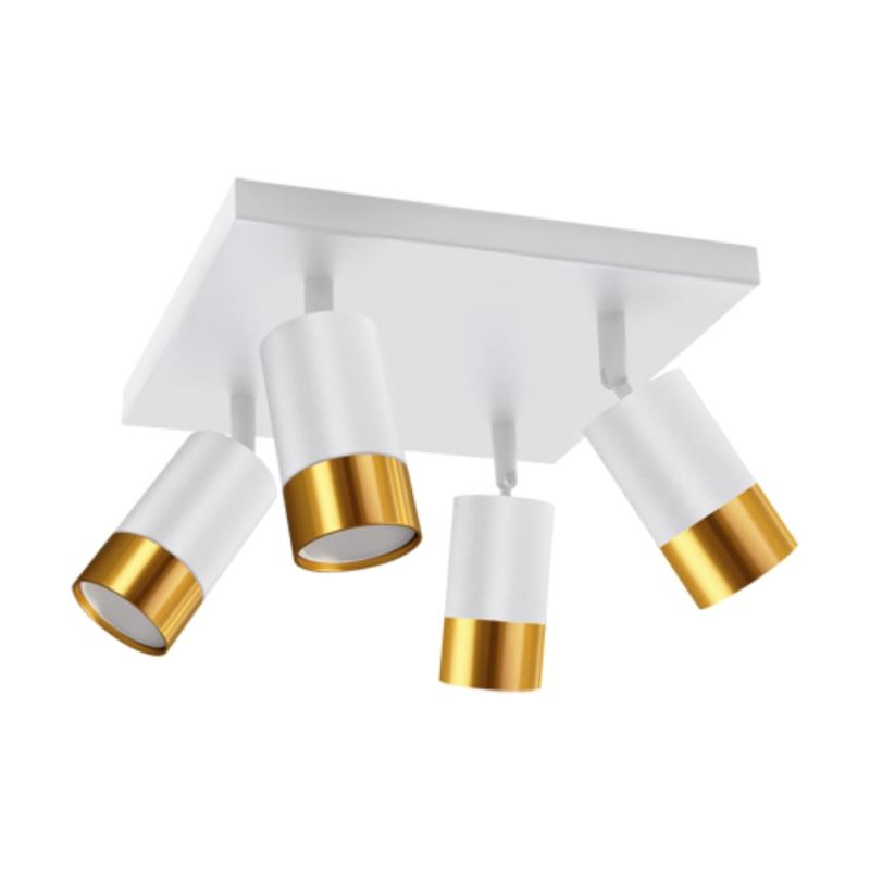 Plafonnier 4 Spots Orientables Carré Blanc et Or pour Ampoule GU10
