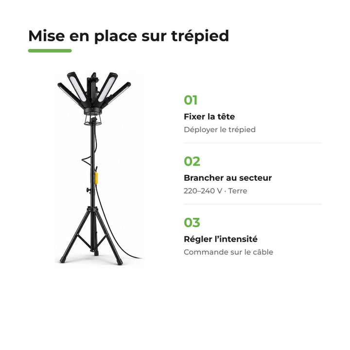 Projecteur LED de Zone 300W 360° 140 lm/W IP65 sur Trépied