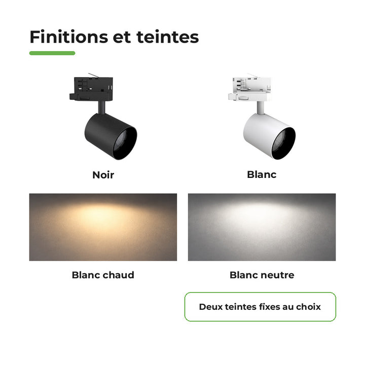 Pack 10 Spot LED sur Rail Triphasé 24W Dimmable TRIAC 36° Noir