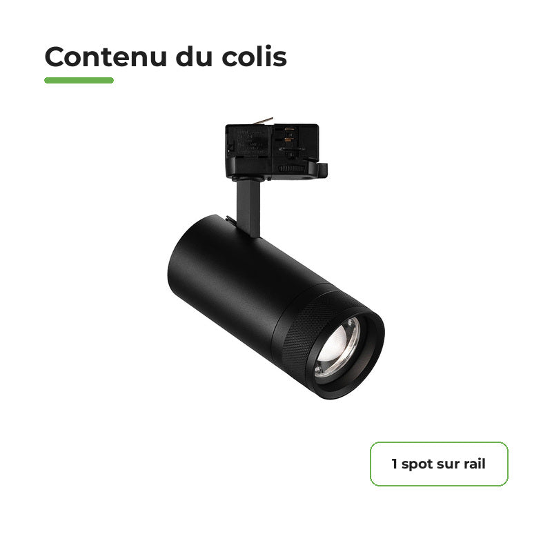 Spot LED em Trilho Preto Ângulo Ajustável Trifásico 30W 15-60° CCT TRIAC Dimmable
