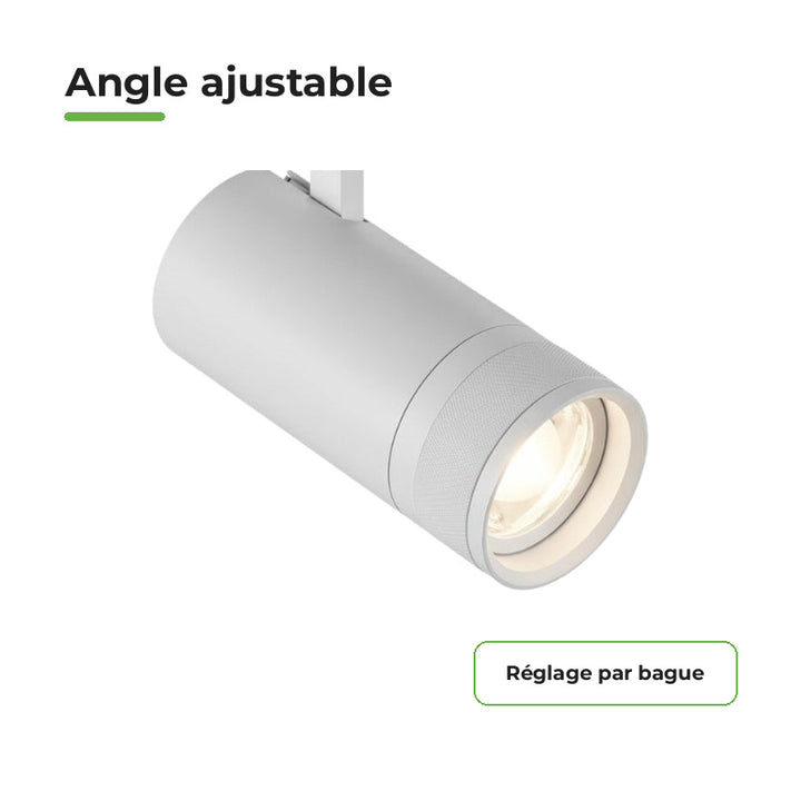 Pack 10 Spot LED sur Rail Angle Ajustable Triphasé 30W 15-60° 3CCT TRIAC Dimmable Blanc