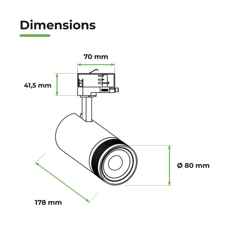 Spot LED sur Rail Blanc Angle Ajustable Triphasé 30W 15-60° CCT TRIAC Dimmable - 3000K/4000K/6000K