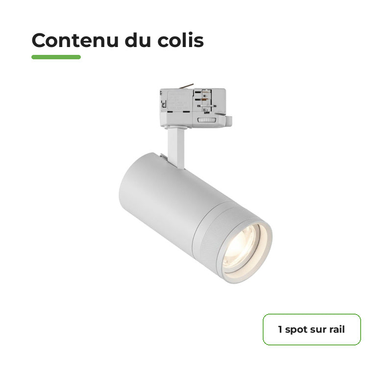 Foco LED en Riel Blanco Ángulo Ajustable Trifásico 30W 15-60° CCT TRIAC Regulable