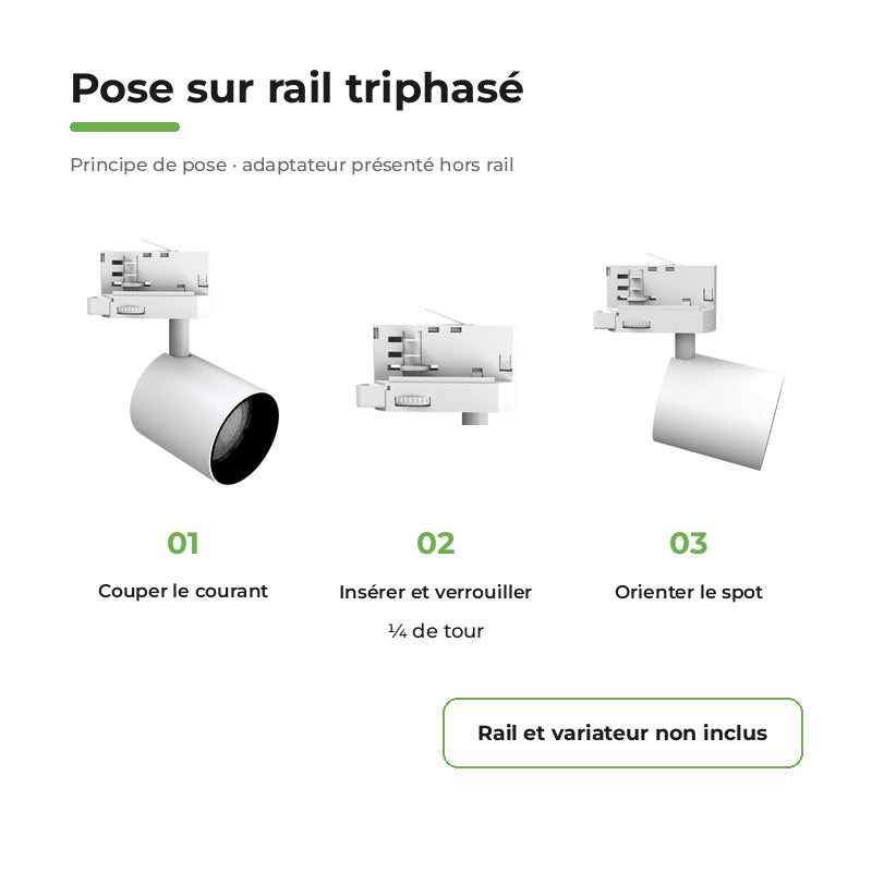 Pack 10 Spot LED sur Rail Triphasé 24W Dimmable TRIAC 36° Blanc
