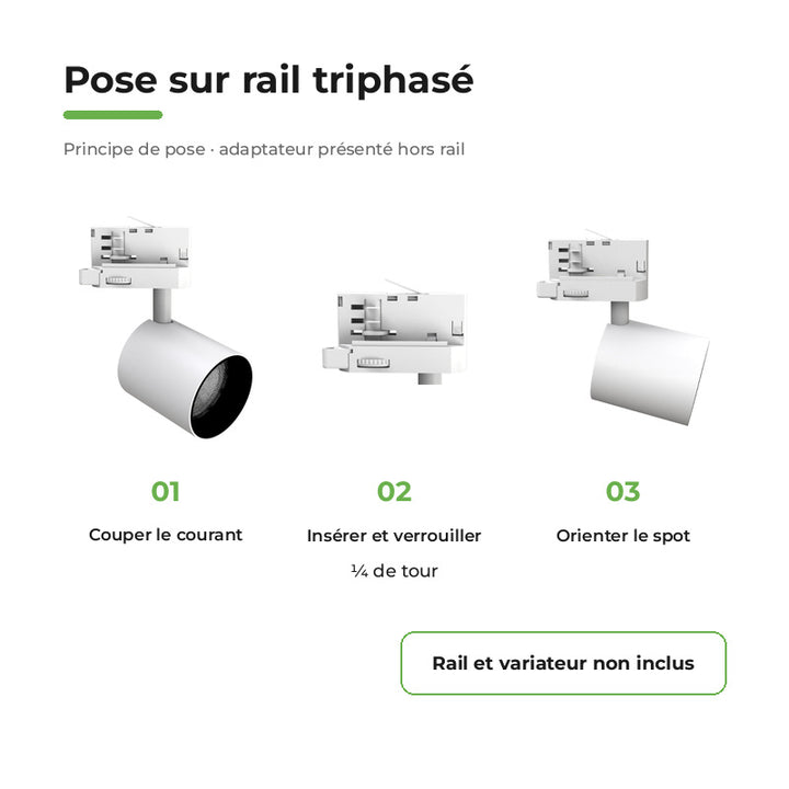 Pack 10 Spot LED sur Rail Triphasé 24W Dimmable TRIAC 36° Blanc