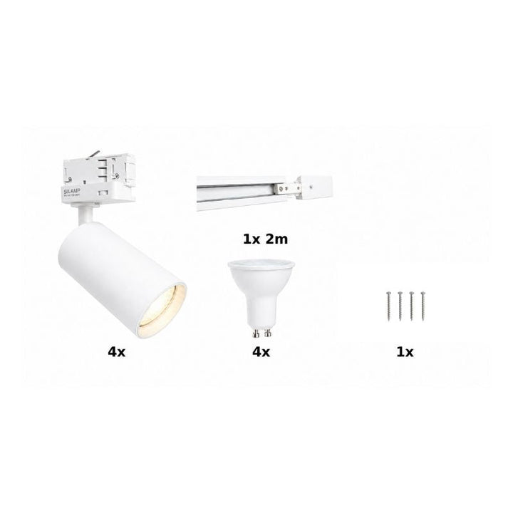 Contenu du kit rail LED triphasé blanc 200 cm avec 4 spots GU10