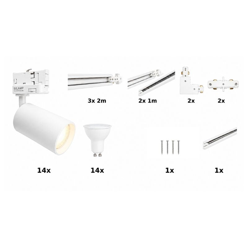 Contenu du kit rail LED triphasé en U blanc 800 cm avec 14 spots GU10
