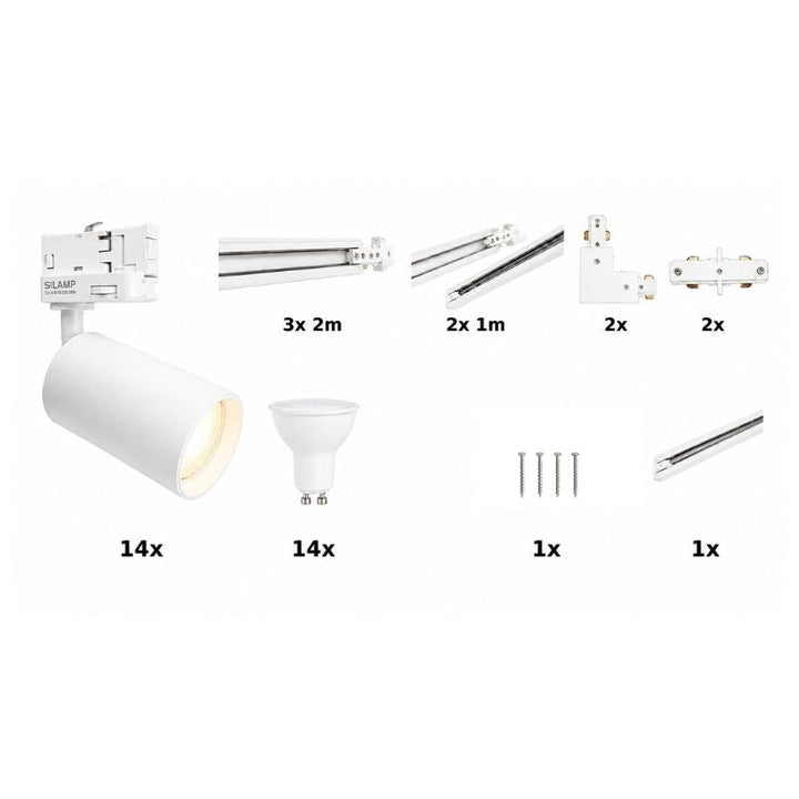 Contenu du kit rail LED triphasé en U blanc 800 cm avec 14 spots GU10