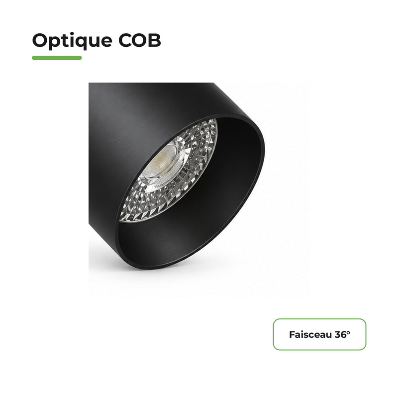 Spot LED sur Rail COB Triphasé 10W 36° Noir
