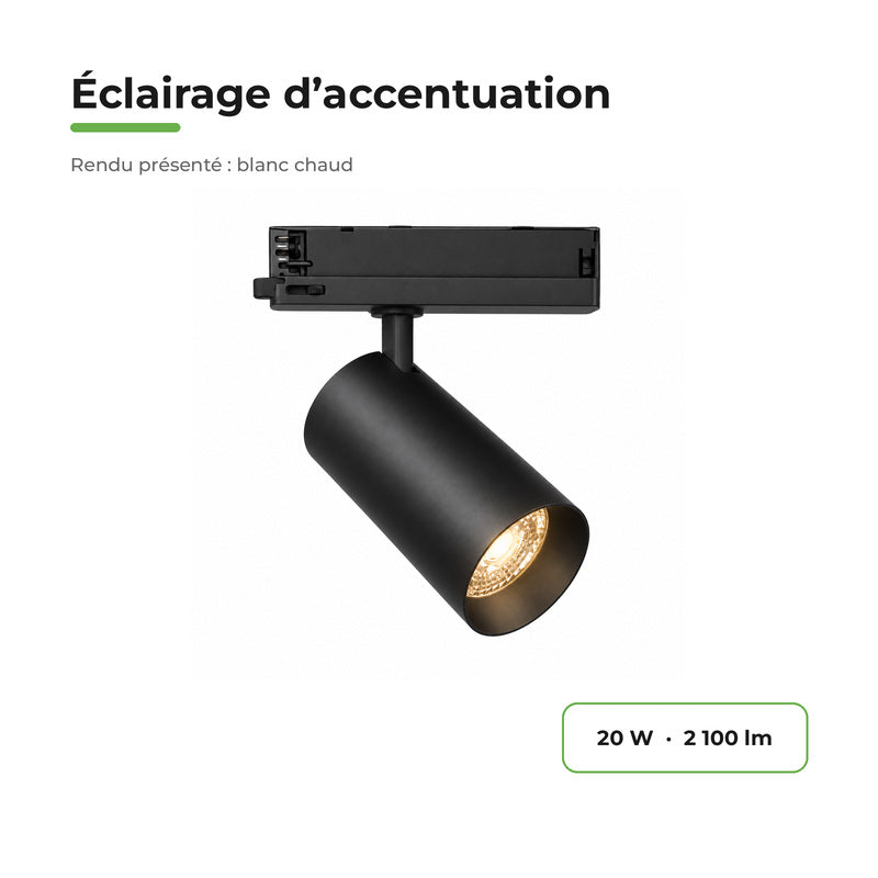 Foco LED en Riel COB Trifásico 20W 36° Negro - Garantía 5 años