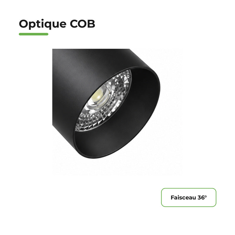 Foco LED en Riel COB Trifásico 20W 36° Negro - Garantía 5 años