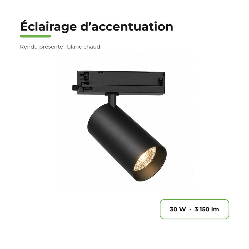 Foco LED en Riel COB Trifásico 30W 36° Negro - Garantía 5 años