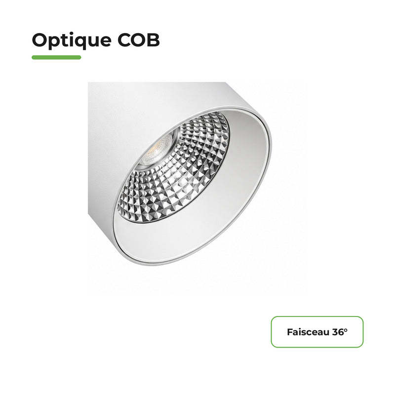 Spot LED sur Rail COB Triphasé 30W 36° Blanc - Garantie 5 ans