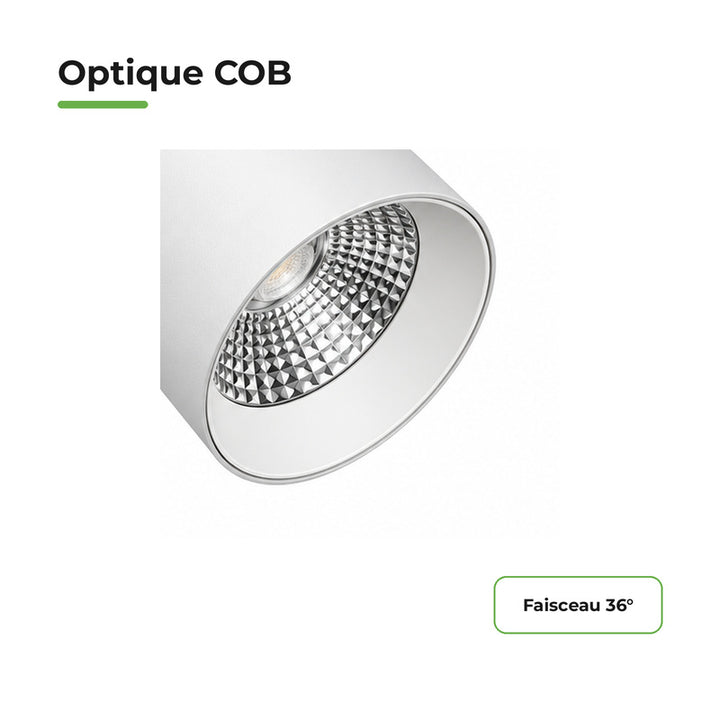 Spot LED sur Rail COB Triphasé 30W 36° Blanc - Garantie 5 ans
