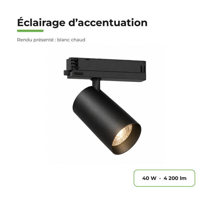 Spot LED sur Rail COB Triphasé 40W 36°