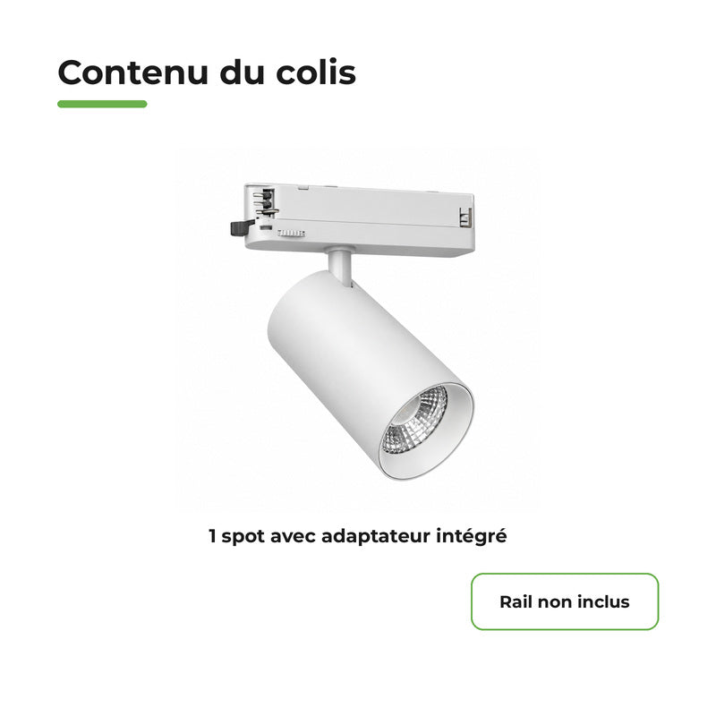 Spot LED sur Rail COB Triphasé 40W 36° Blanc