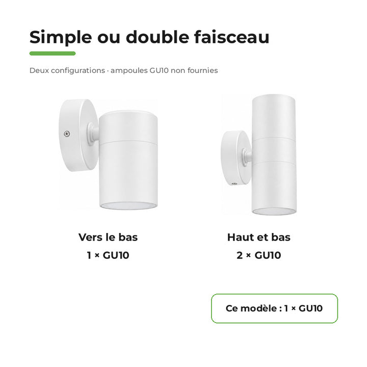Applique Murale Blanche IP65 pour Ampoule GU10