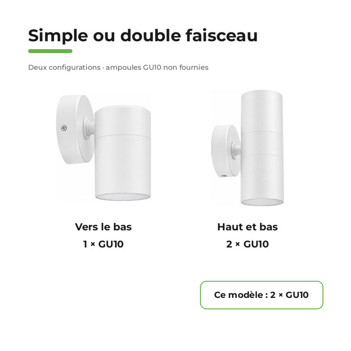 Applique Murale Blanche IP65 Double Faisceau GU10