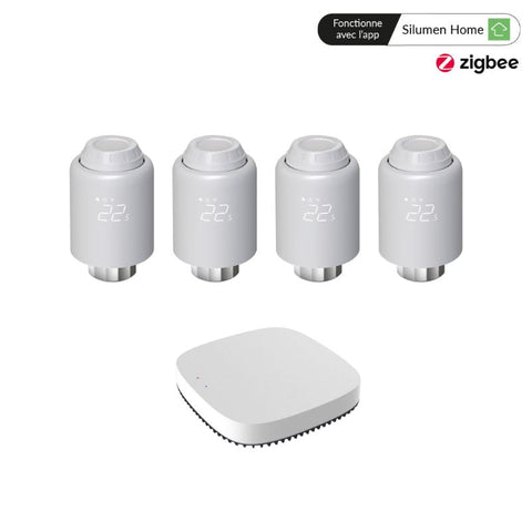 Kit de Têtes Thermostatiques Connectées Universelle + Passerelle ZigBee (Kit 4 têtes + 1 passerelle)