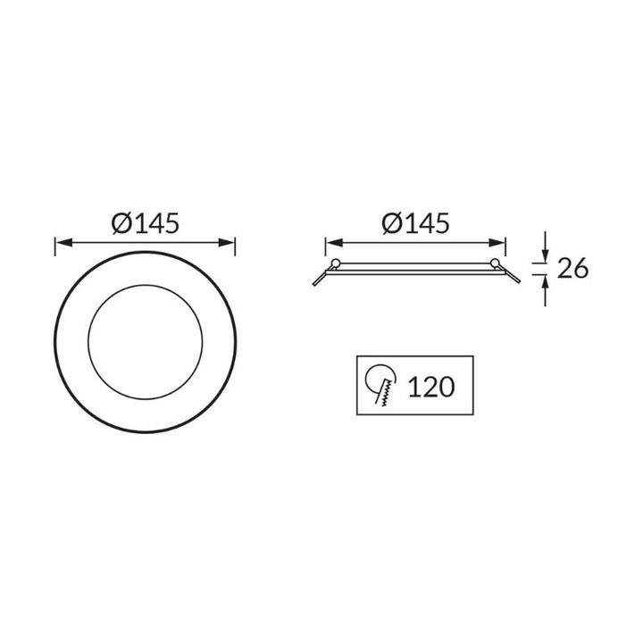 Spot LED Extra Plat Rond 12W Noir CCT IP54 Ø145mm - 2800K/4200K/6200K