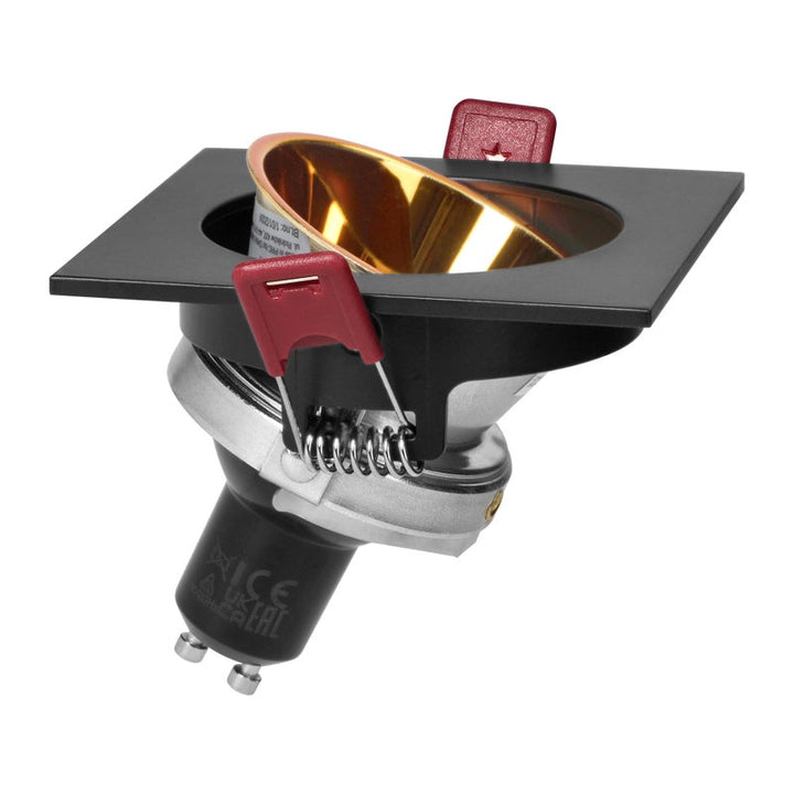 Support Spot GU10/MR16 Encastrable Carré Orientable Aluminium Noir et Or