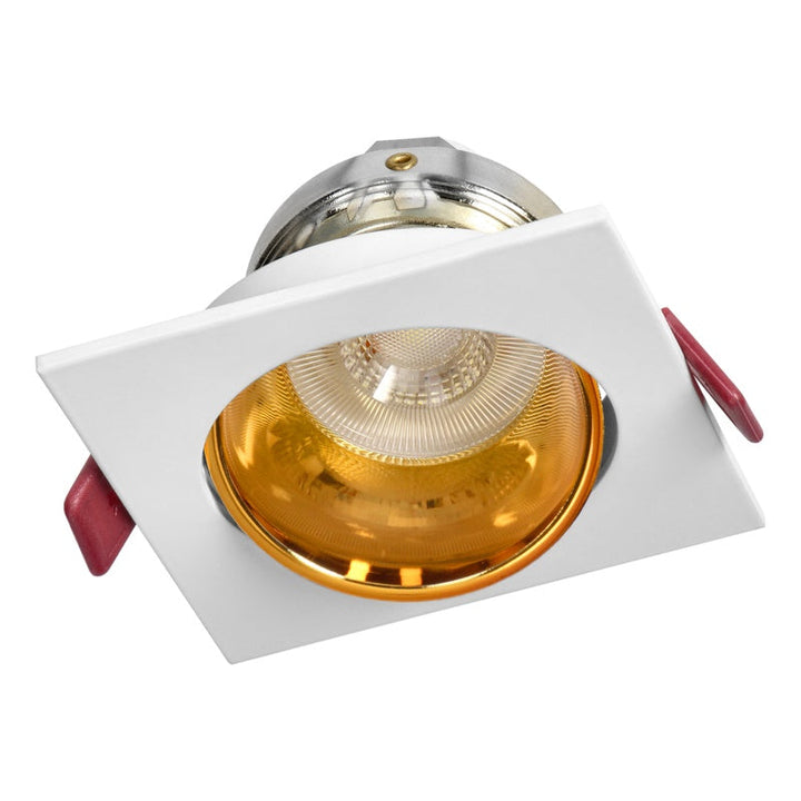 Support Spot GU10/MR16 Encastrable Carré Orientable Aluminium Blanc et Or