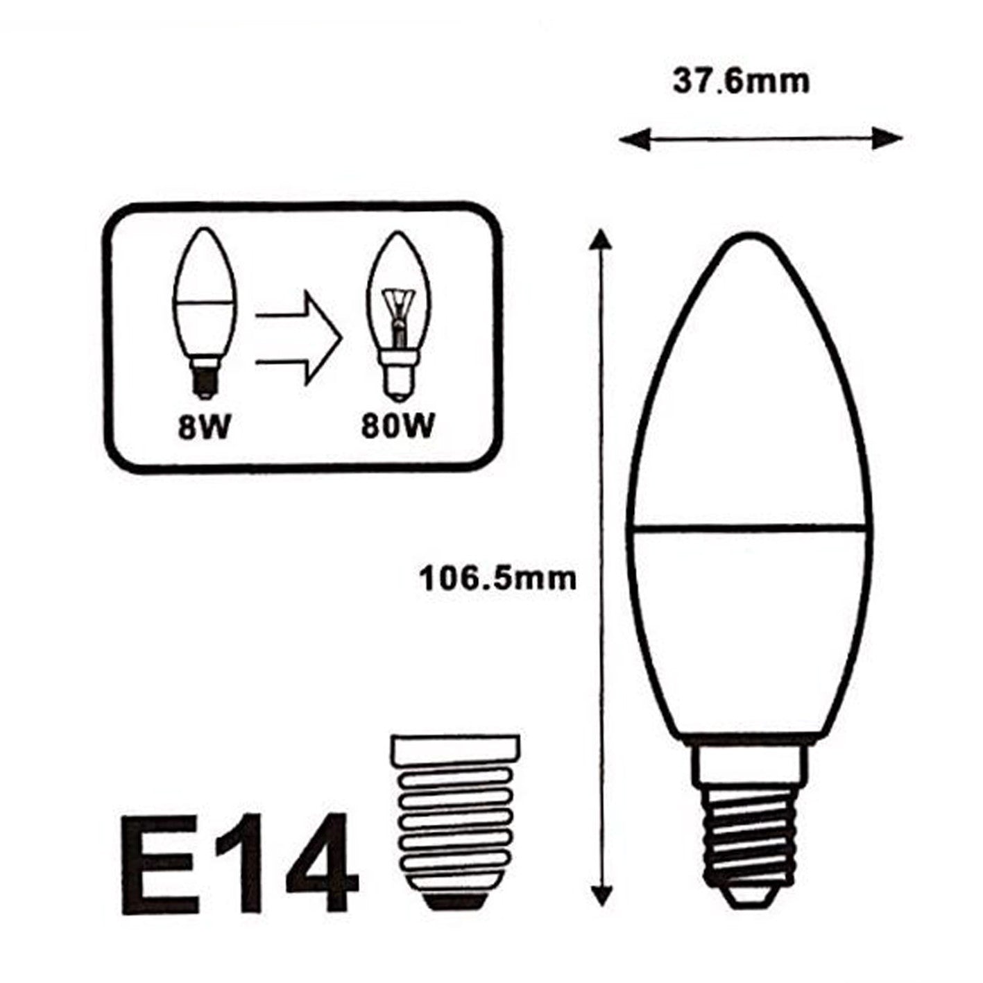 Bulbo E14 LED 8W 220V C37 180 °