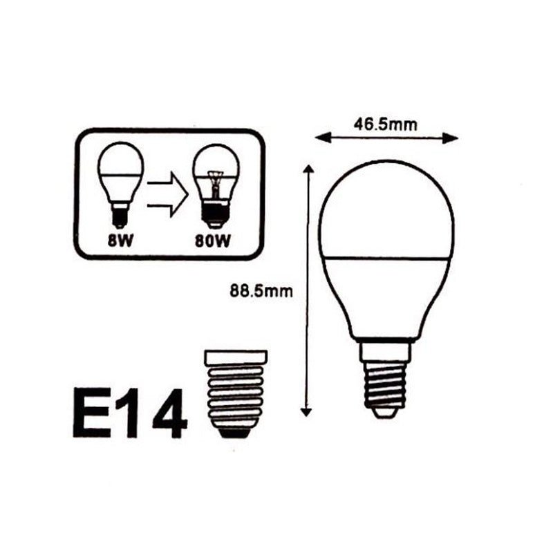 Ampoule E14 LED 8W 220V G45 300° (Pack de 5)