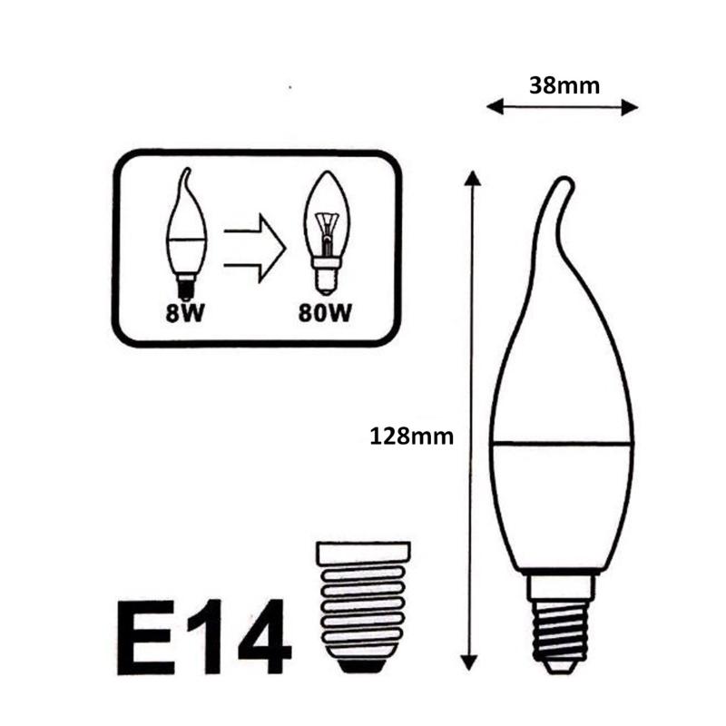Ampulle E14 LED Flamme 8W 220V Ø38mm